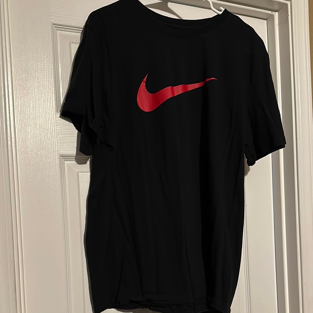 Nike Men's Black T-Shirt with Red Logo
